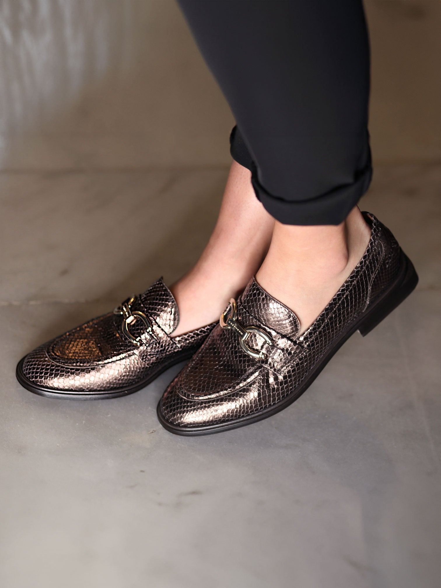 LOAFERS - JAEL moccasins, snake effect brown - 3606064001112 - Clergerie Paris - Europe