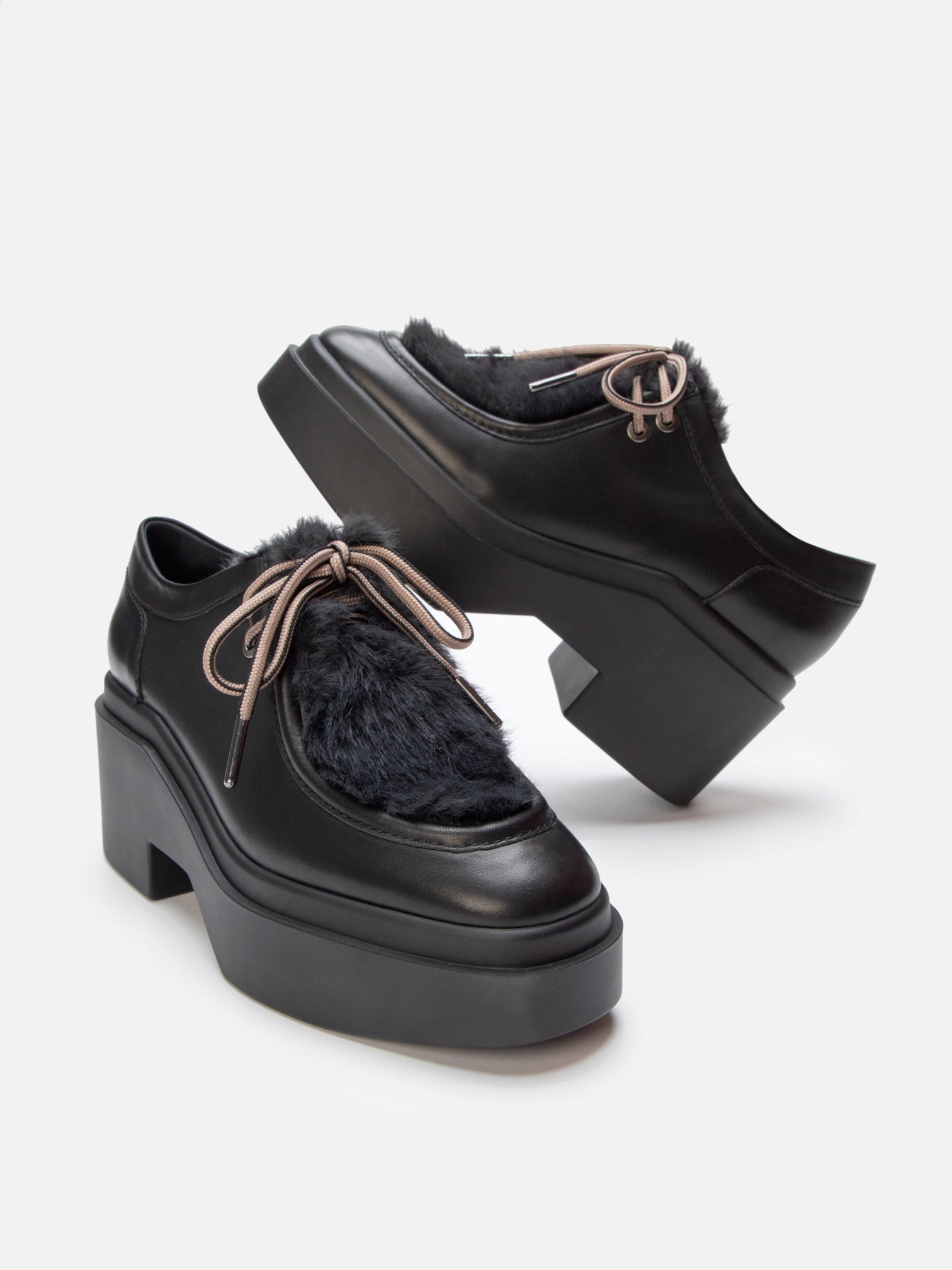 DERBIES - NORTON, black & faux fur - 3606064106831 - Clergerie Paris - Europe