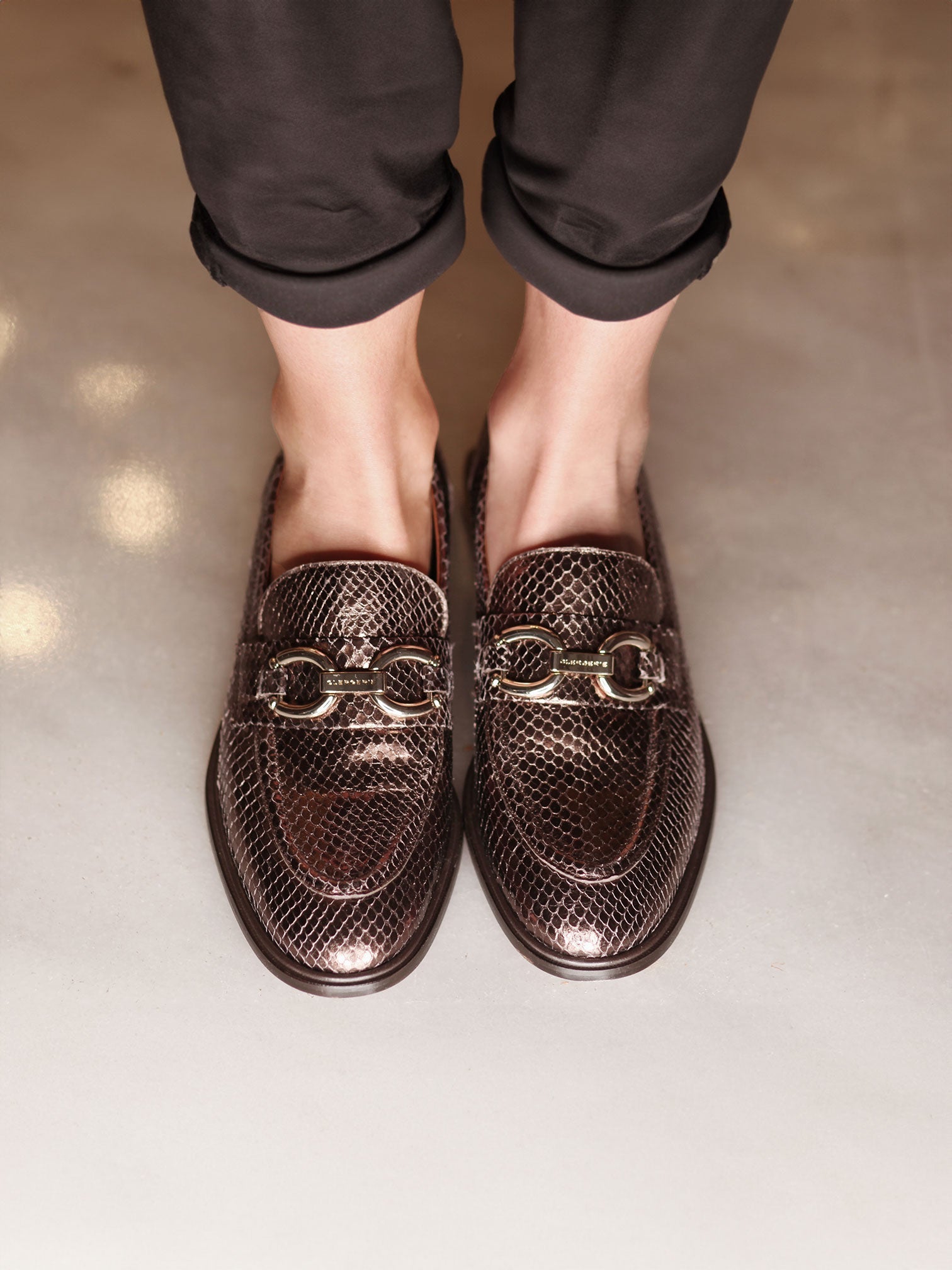 LOAFERS - JAEL moccasins, snake effect brown - 3606064001112 - Clergerie Paris - Europe