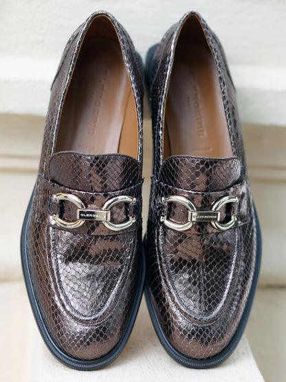 LOAFERS - JAEL moccasins, snake effect brown - 3606064001112 - Clergerie Paris - Europe