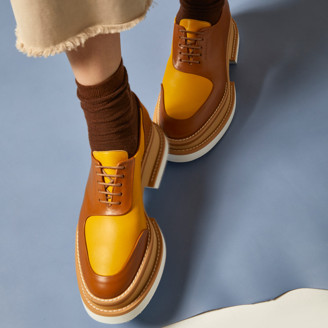 BANO derbies, rust and yellow lambskin || OUTLET
