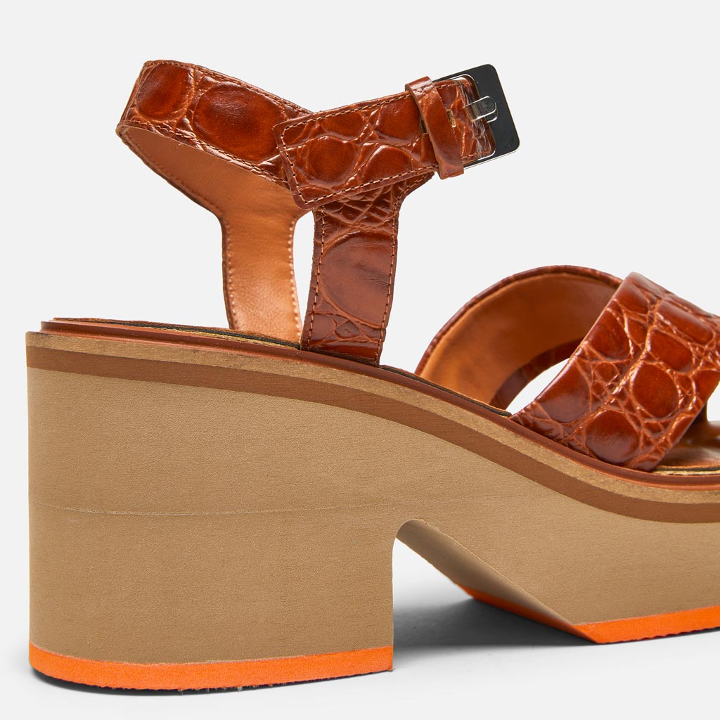 SANDALS - Charline Sandals, Longan Brown Croco Calfskin - 3606063548977 - Clergerie Paris - Europe