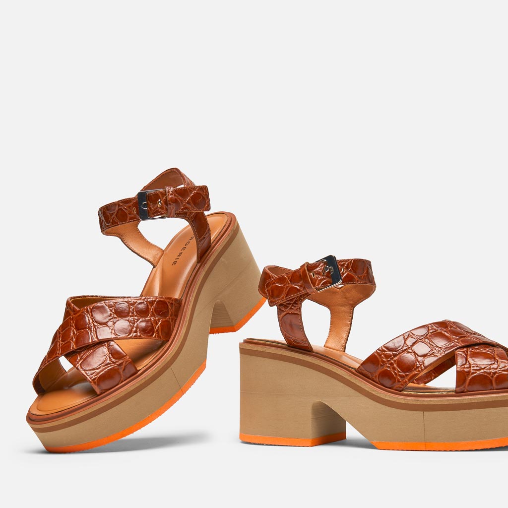 SANDALS - Charline Sandals, Longan Brown Croco Calfskin - 3606063548977 - Clergerie Paris - Europe