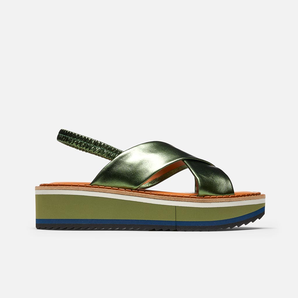 SANDALS - Freedom Sandals, Aloe Green Metal Lambskin - 3606063585798 - Clergerie Paris - Europe