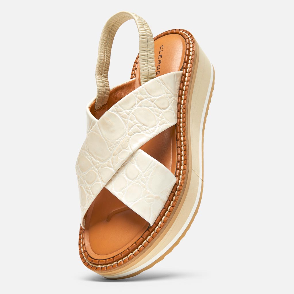 SANDALS - Freedom Sandals, Beige Straw Croco Calfskin - 3606063547789 - Clergerie Paris - Europe