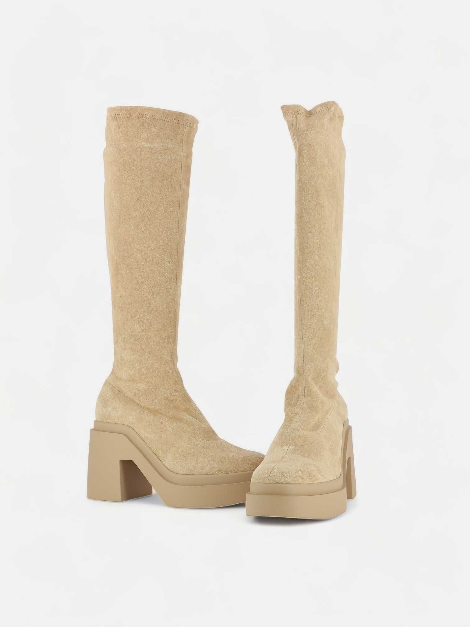 HIGH BOOTS - NALINI boots, stretch suede lambskin beige - 3606063818629 - Clergerie Paris - Europe