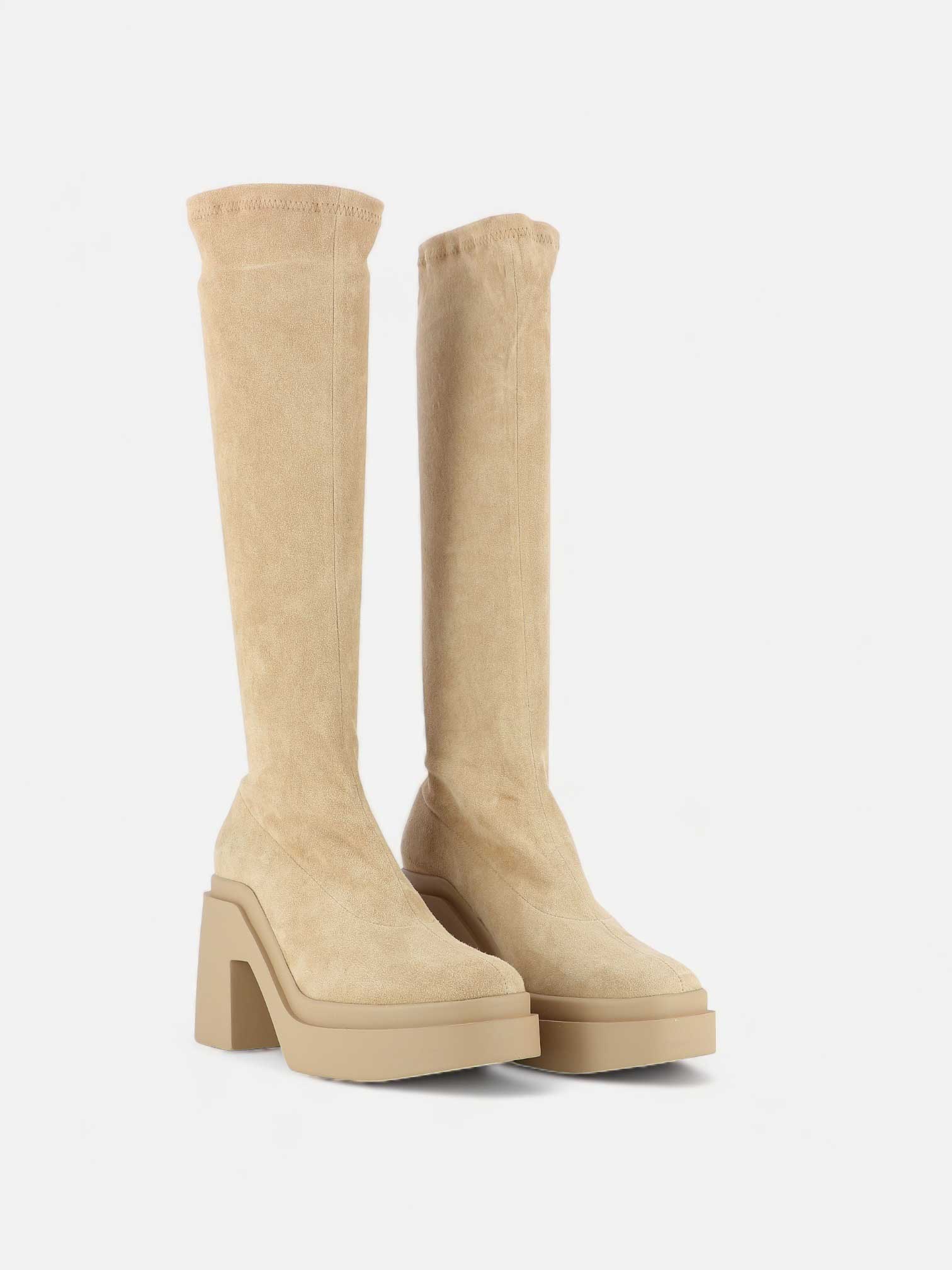 HIGH BOOTS - NALINI boots, stretch suede lambskin beige - 3606063818629 - Clergerie Paris - Europe