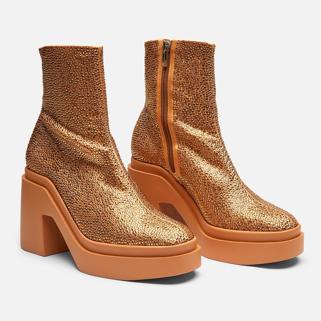 ANKLE BOOTS - Nava Ankle Boots, Gold Satin Strass - 3606063520874 - Clergerie Paris - Europe