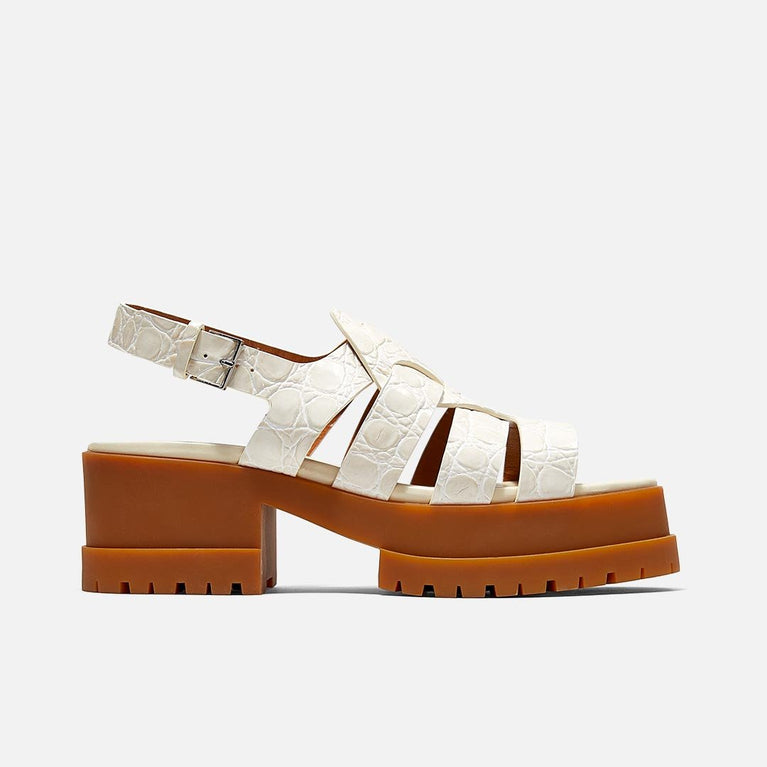 SANDALS - Wavie Sandals, Beige Straw Croco Calfskin - 3606063517621 - Clergerie Paris - Europe
