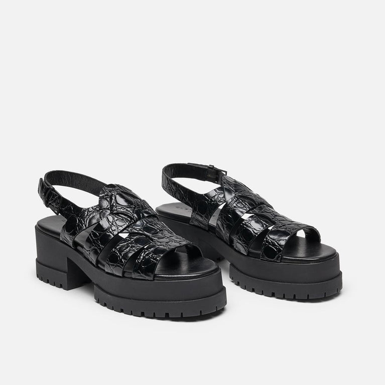 SANDALS - Wavie Sandals, Black Croco Calfskin - 3606063517454 - Clergerie Paris - Europe